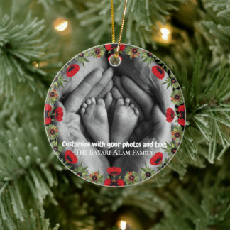 Two Photo Custom Text Red Poppies Free Palestine Keramik Ornament