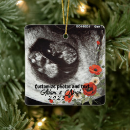 Two Photo Custom Text Red Poppies Free Palestine Keramikornament