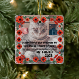 Two Photo Custom Text Red Poppies Free Palestine Keramikornament