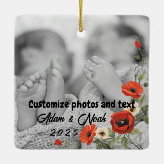 Two Photo Custom Text Red Poppies Free Palestine Keramikornament