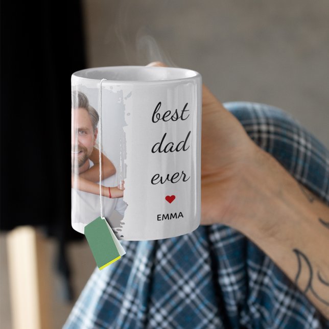 Two Photo Images l Best Dad Ever Cute Red Heart  Tasse (Von Creator hochgeladen)