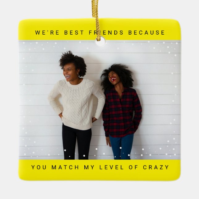 Two Photo Minimalist Best Friend Snowfall Holiday Keramikornament (Vorderseite)