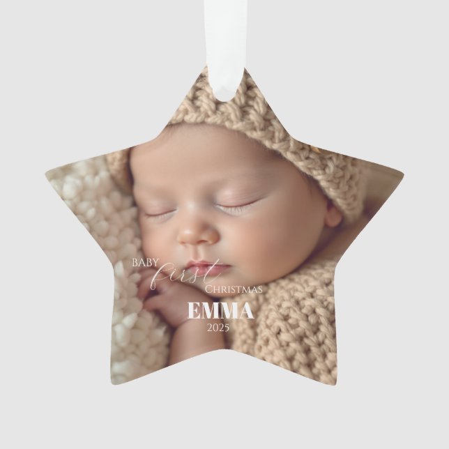 Two Photos Minimalist Baby First Christmas Ornament (Vorderseite)