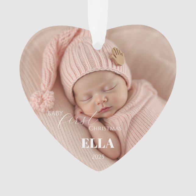 Two Photos Minimalist Pink Baby First Christmas  Ornament (Vorderseite)