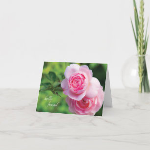 Two Pink Roses, hello friend - Note Card Karte