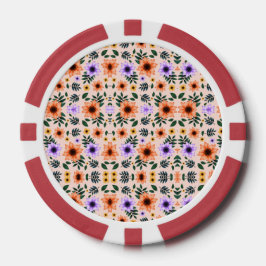 Two poker chips are shown each featuring a floral