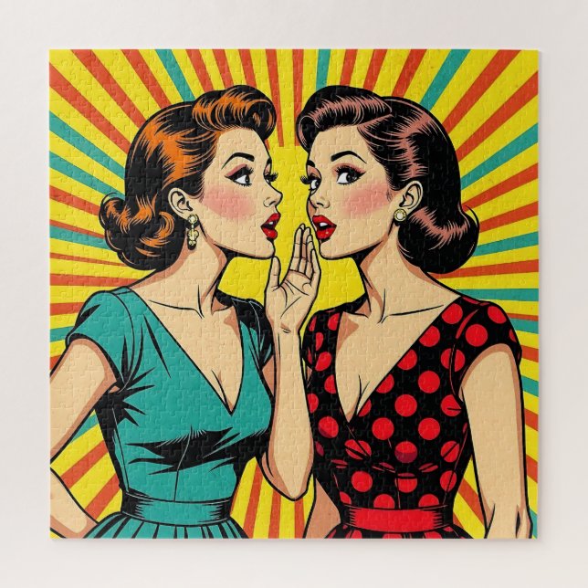 Two Pop Art Women Telling a Secret  Puzzle (Vertikal)