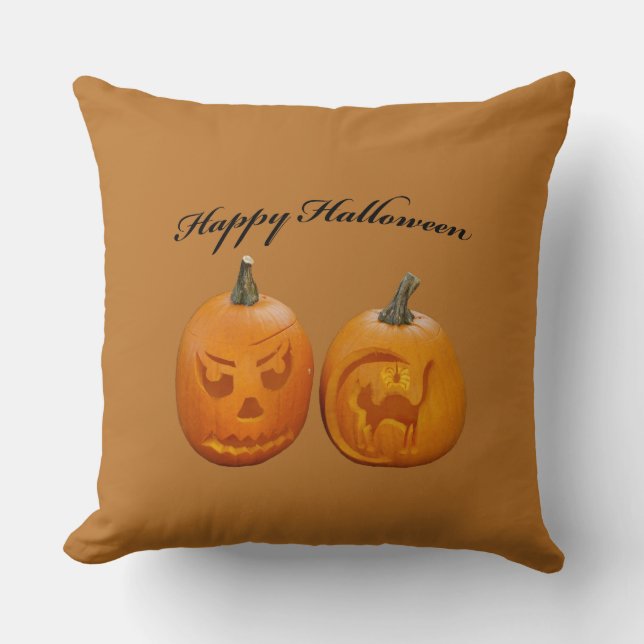Two Pumpkin Happy Halloween Kissen (Vorderseite)