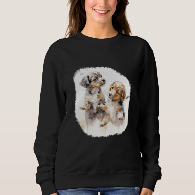Two puppies in watercolour style sweatshirt (Vorderseite)