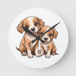 TWO PUPPIES Round Clock Runde Wanduhr