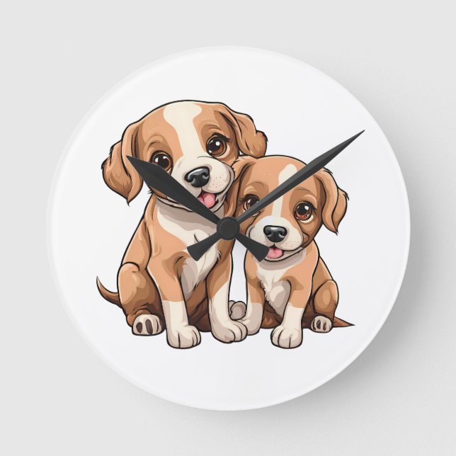 TWO PUPPIES Round Clock Runde Wanduhr (Vorderseite)