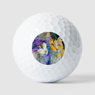 Two Purple and Yellow Cats Golfball