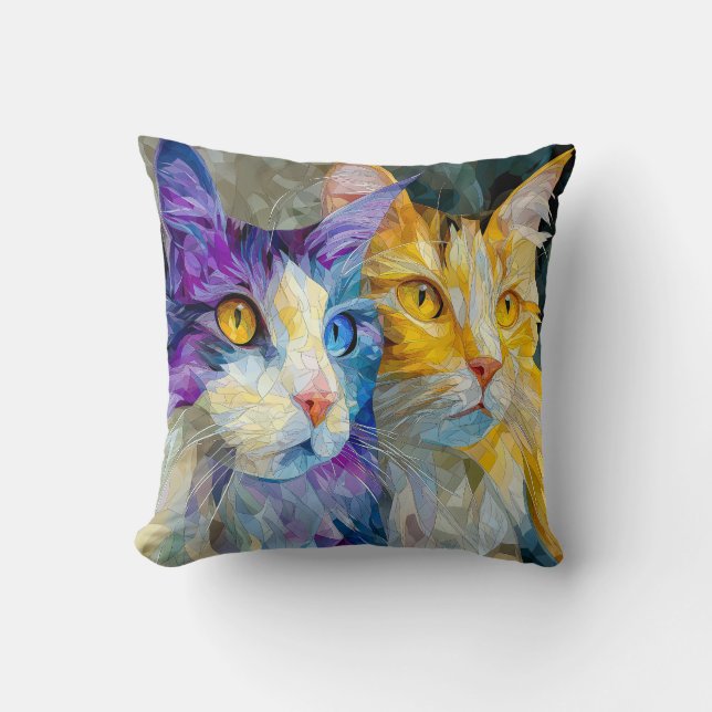 Two Purple and Yellow Cats Kissen (Vorderseite)