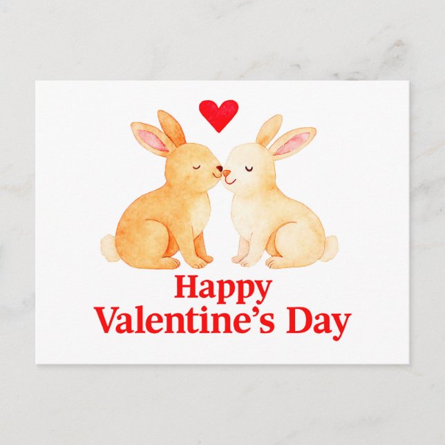 Two Rabbits with Heart – Valentine’s Day Illustrat Postkarte (Vorderseite)