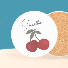 Two Red Cherries Illustration | Cute Fruit Art  Getränkeuntersetzer