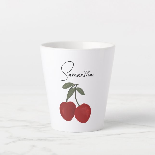 Two Red Cherries Illustration | Cute Fruit Art  Milchtasse (Vorderseite)