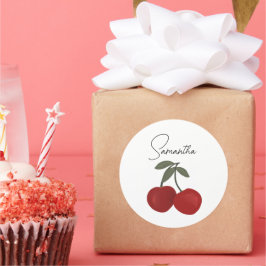 Two Red Cherries Illustration | Cute Fruit Art  Runder Aufkleber