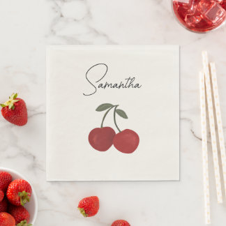 Two Red Cherries Illustration | Cute Fruit Art  Serviette