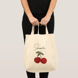 Two Red Cherries Illustration | Cute Fruit Art  Tragetasche