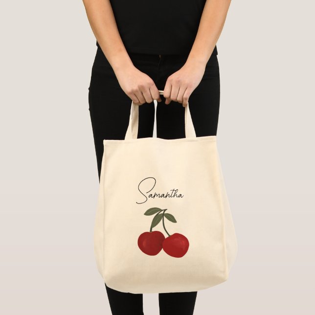 Two Red Cherries Illustration | Cute Fruit Art  Tragetasche (Vorderseite (Produkt))