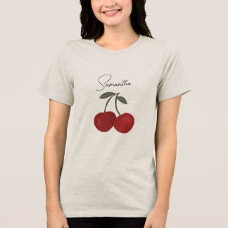 Two Red Cherries Illustration | Cute Fruit Art Tri-Blend Shirt