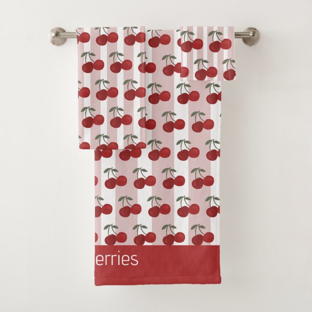Two Red Cherries Illustration Personalized  Badhandtuch Set (Insitu)
