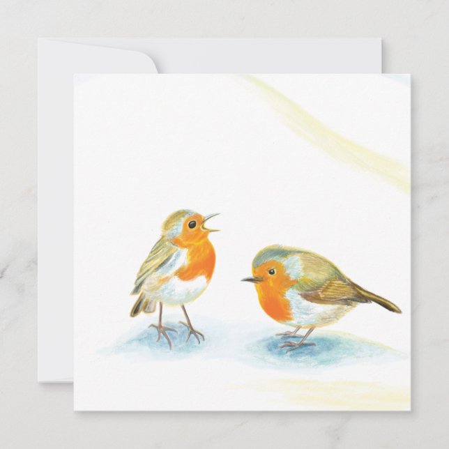 Two Red Robins in Winter Greeting Karte (Vorderseite)