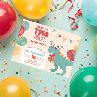 Two Rex Birthday Invitation. Dino 2nd Invite. Prin Einladung