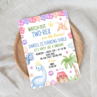 Two-Rex Boy Dinosaur Geburtstagsfeier Einladung