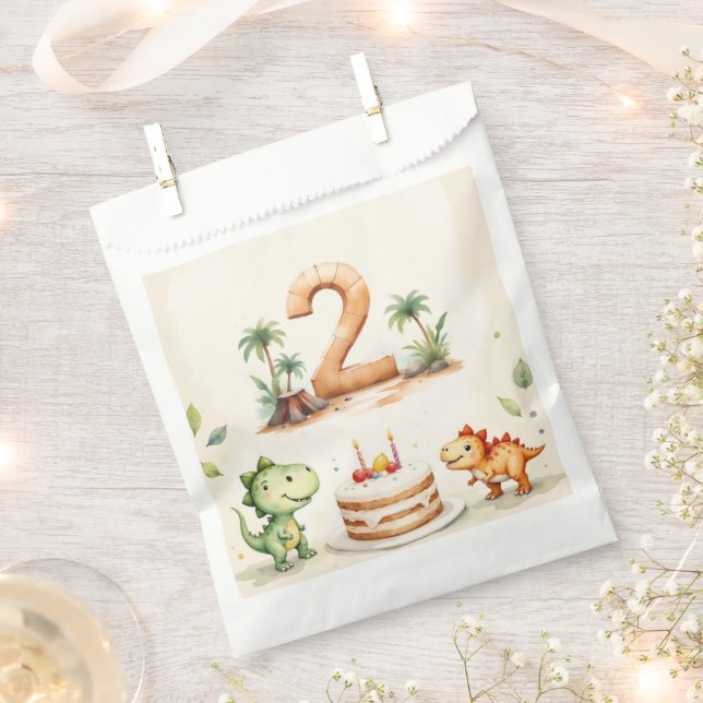 Two-Rex Dinosaur 2. Geburtstag Gönnertaschen Geschenktütchen (Ausgeschnitten)