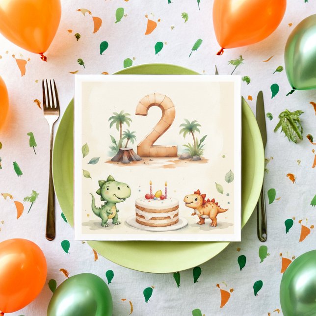 Two-Rex Dinosaur 2. Geburtstagspapier Serviette (Von Creator hochgeladen)