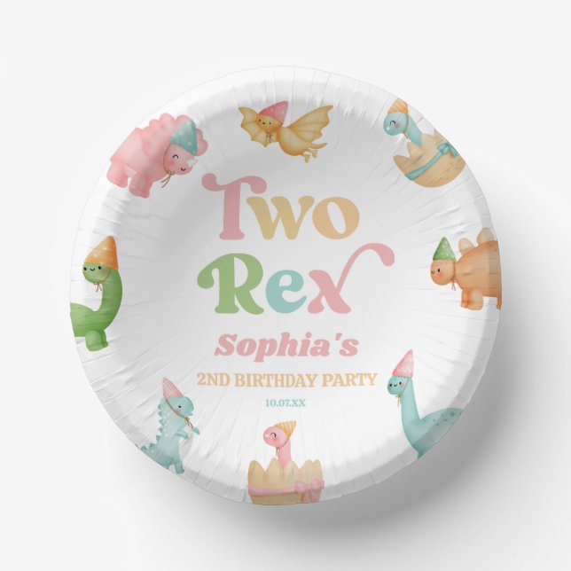 Two Rex Dinosaur 2nd Second Birthday Party Pappteller (Vorderseite)