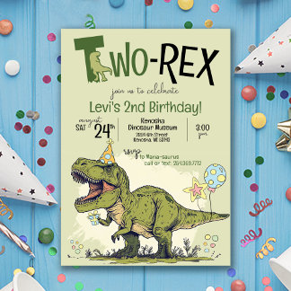 Two-Rex Niedlich Dinosaurier Cartoon 2. Geburtstag Einladung