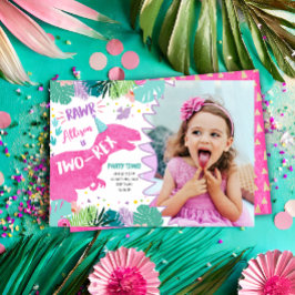 Two-Rex Pink Dinosaurier Girl 2. Geburtstag Einladung