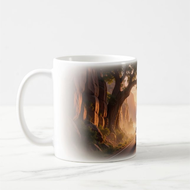 Two Riders Baum Bogen Canyon Morgendämmerung Straß Kaffeetasse (Links)