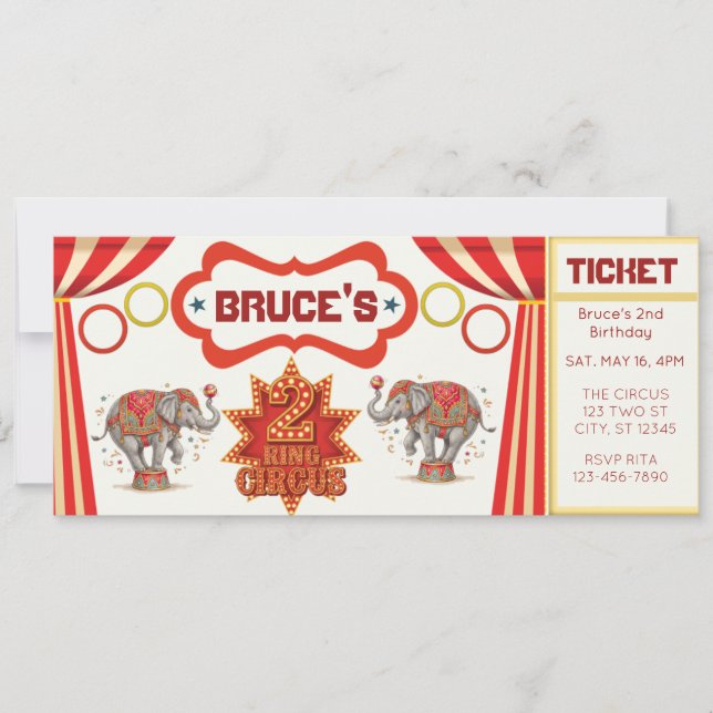 Two Ring Circus, 2nd Birthday Ticket Invitation (Vorderseite)