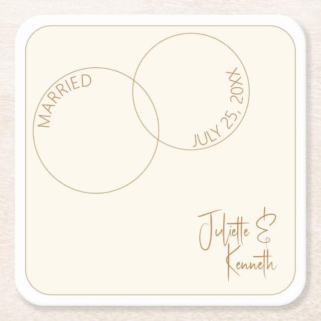 Two Rings Minimalist Wedding Paper Coaster Rechteckiger Pappuntersetzer (Vorderseite)