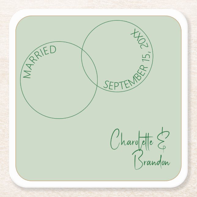 Two Rings Minimalist Wedding Paper Coaster Rechteckiger Pappuntersetzer (Vorderseite)