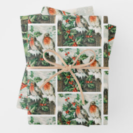 Two robins on a fence in the snow geschenkpapier set