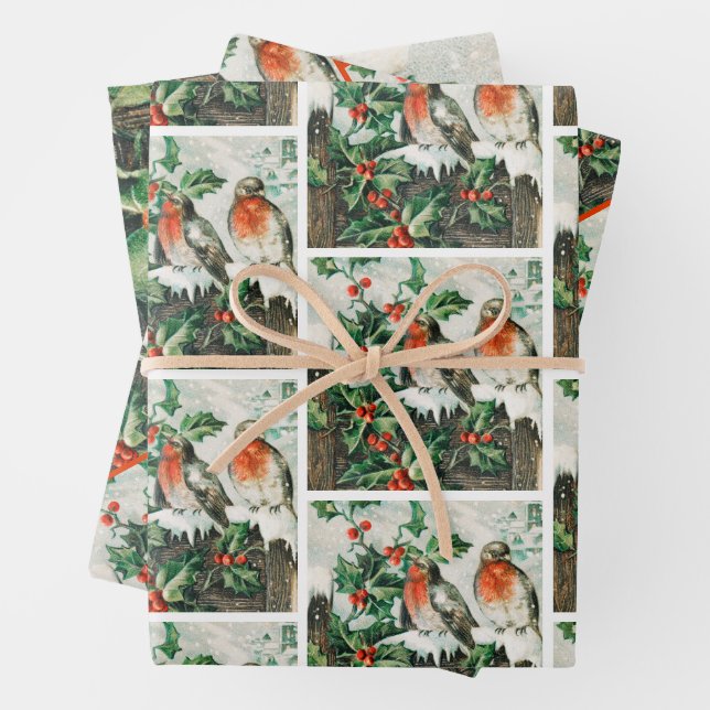 Two robins on a fence in the snow geschenkpapier set (Beispiel)