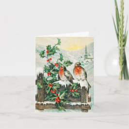 Two robins on a fence in the snow karte