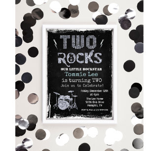 Two Rocks Rockstar-Schlagzeug-Set 2. Geburtstagsei Einladung