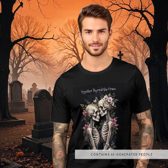 Two Romantic Gothic Human Skeletons Embracing Tri-Blend Shirt (Romantic Gothic Human Skeletons Embracing Surrounded By Lush Floral Arrangements Tri-Blend Shirt.)
