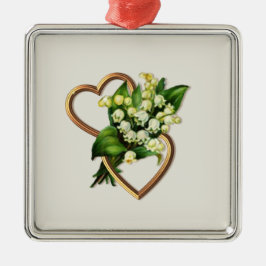 Two Romantic Hearts with White Lilies Ornament Aus Metall