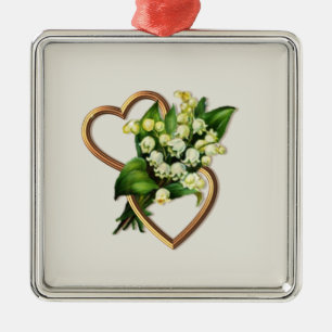 Two Romantic Hearts with White Lilies Ornament Aus Metall