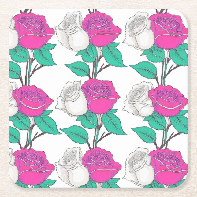 Two Rose Coaster Rechteckiger Pappuntersetzer (Vorderseite)