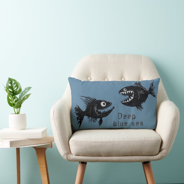 Two scary fish, tattoo style, personalized lendenkissen (Stuhl )