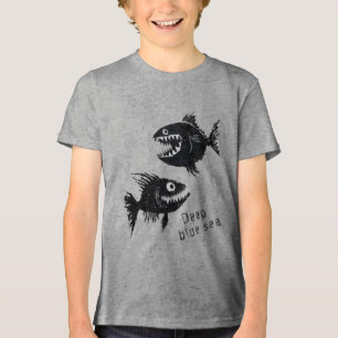 Two scary fish, tattoo style, personalized Tri-Blend shirt