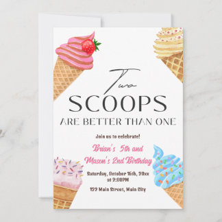 Two Scoops Are Better Than One Birthday Party Einladung