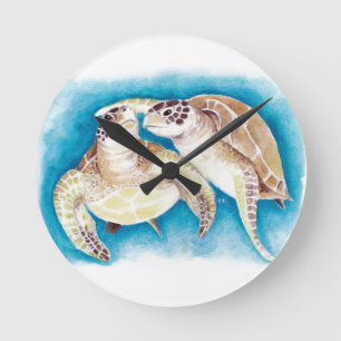 Two Sea Turtles Runde Wanduhr